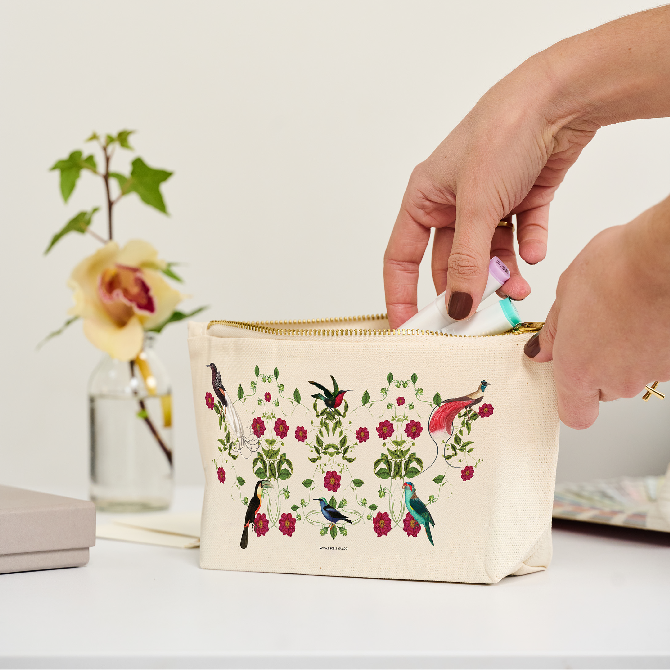 Cartuchera de Lona con Diseño Aviario