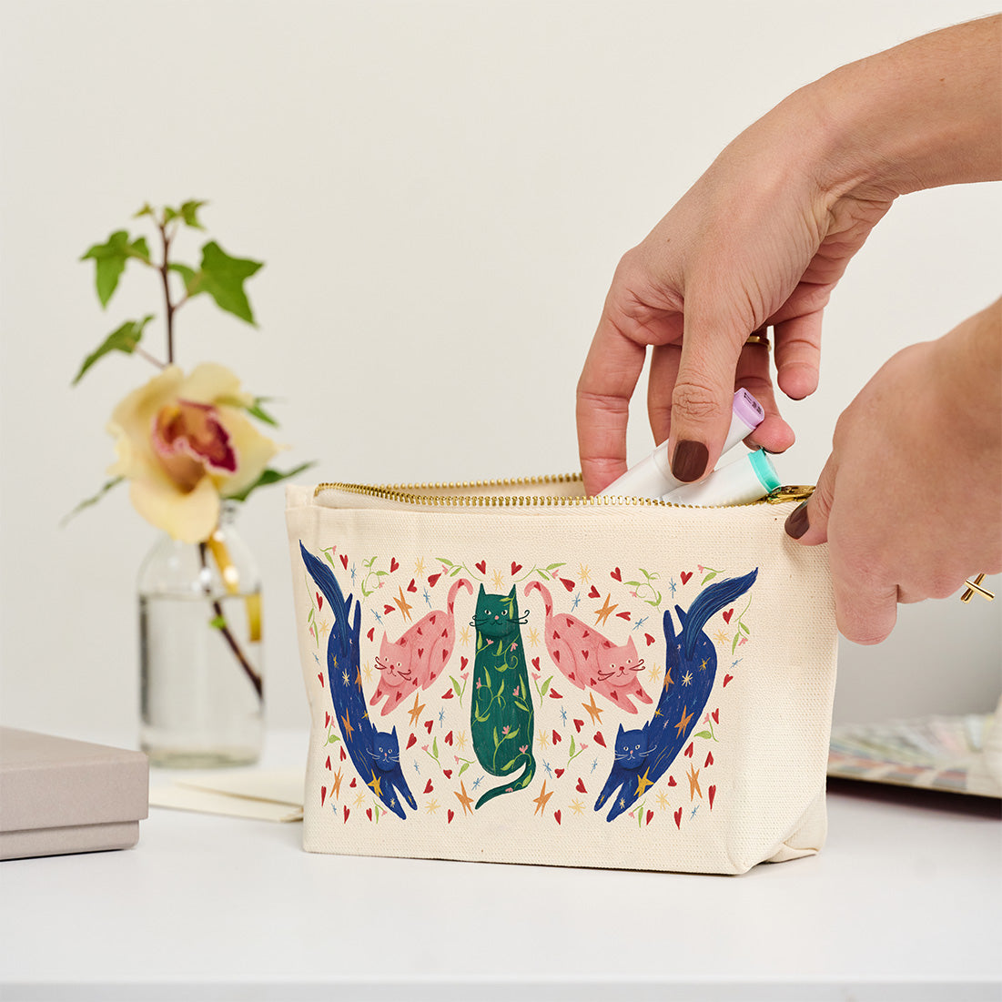 Cartuchera de Lona con Diseño Gatos