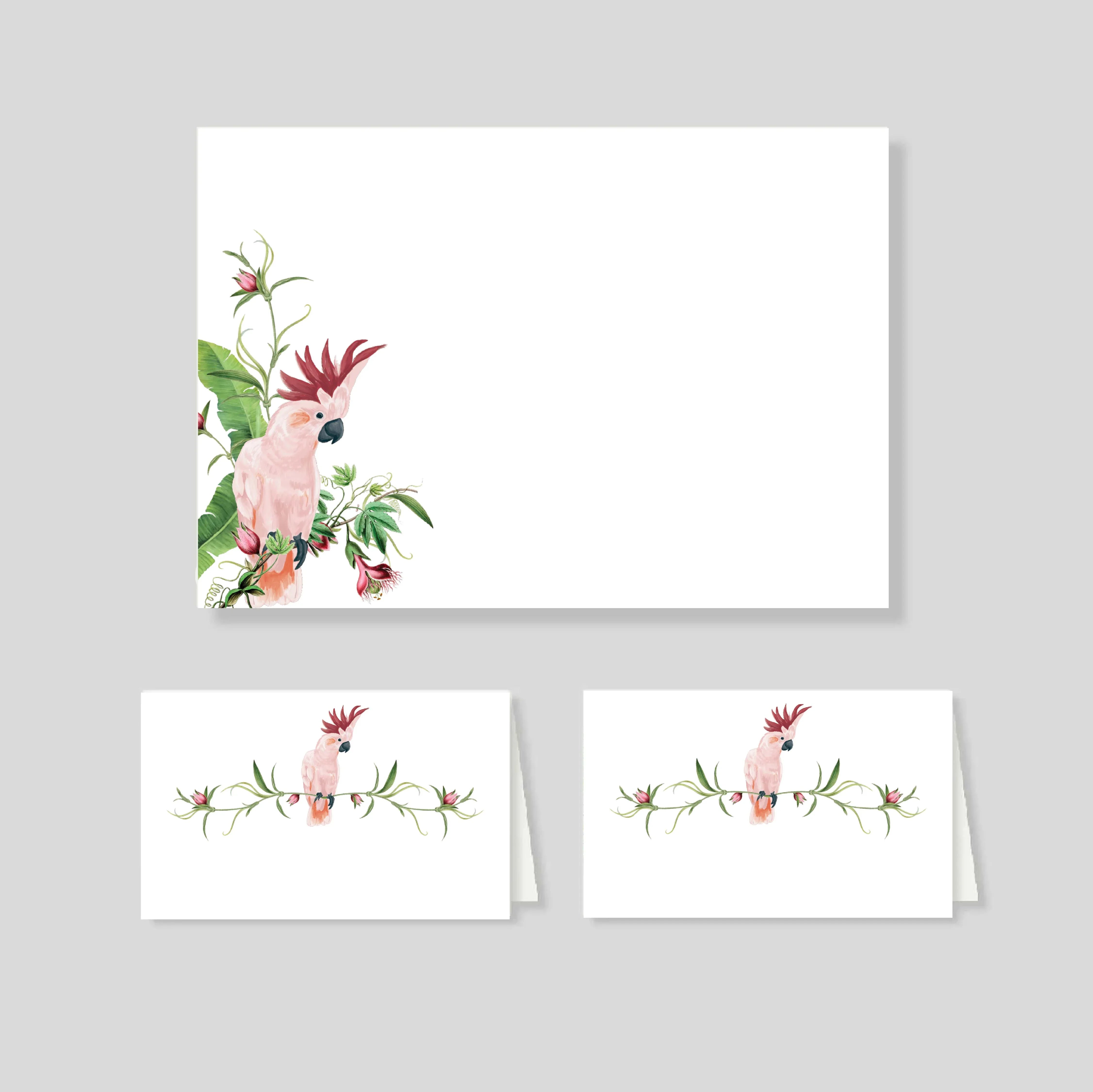 Pack tarjetón sencillo + notas dobles Cacatua (listos para llevar)