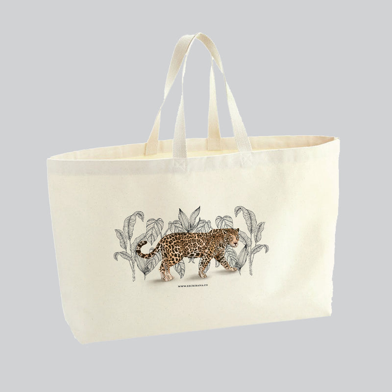 Tote Bag de Lona con Diseño Selva Jaguar